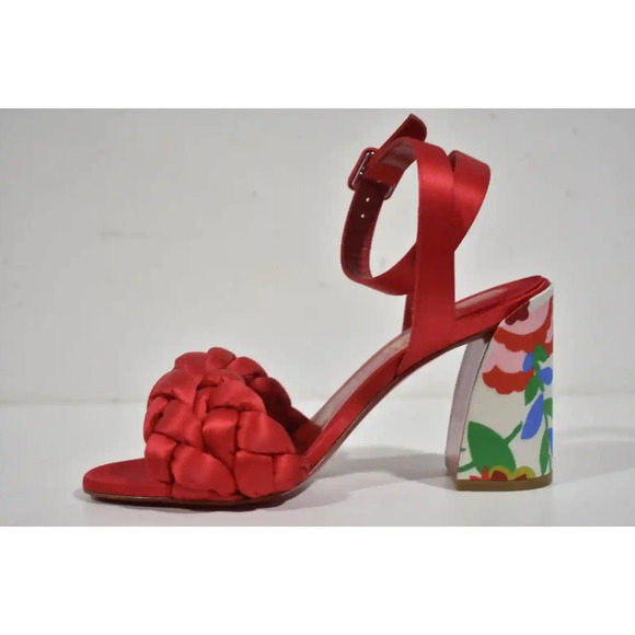 Christian Louboutin Brio 85 Red Floral Ankle Strap Sandal Block Heel Pump 37 - Picture 12 of 12